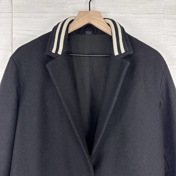 All Saints Oren Rib Wool Coat Women XS Black Long Sleeves Overcoat Italian Cloth - Picture 3 of 16